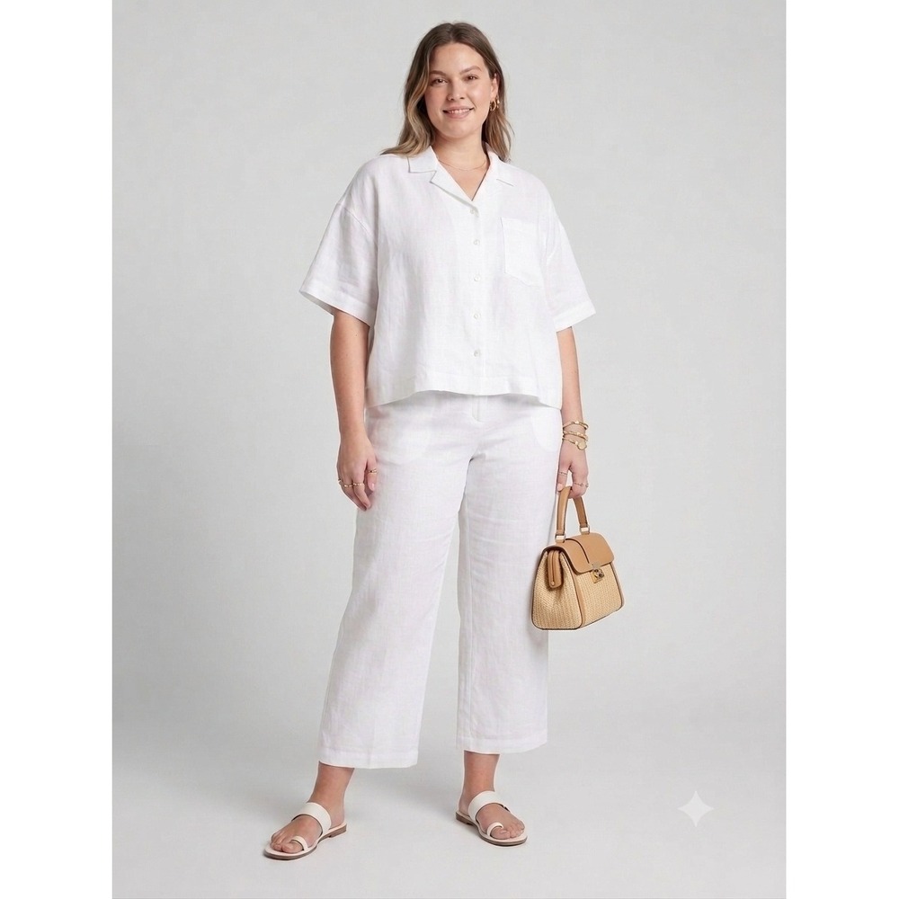 Eileen Fisher Pants 1X 100% Linen Wide Leg Cropped Relaxed Coastal Travel Capris